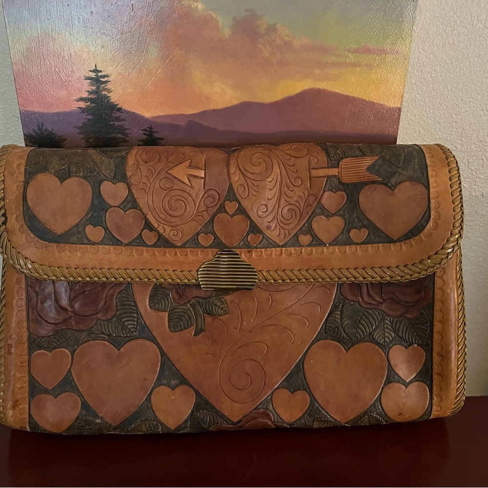 Handcrafted Leather Hand Tooled Mexican Clutch/Handbag